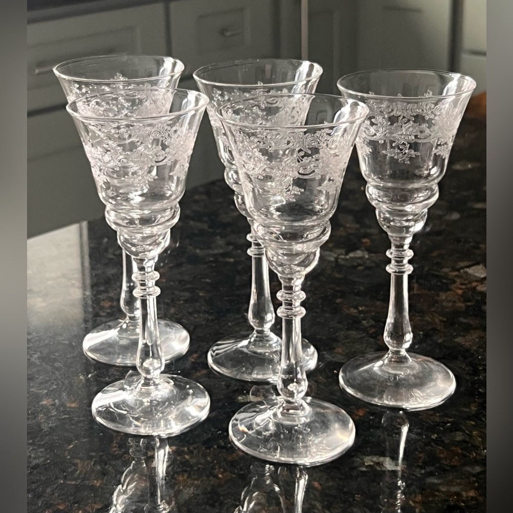 Set of 5 VINTAGE 1930’s BRYCE "charlene" cordial glasses 5.75” tall